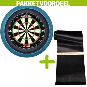 Mission Axis + Rubberen Dartmat 120*300 incl oche + Dartbordverlichting Basic (Aqua)