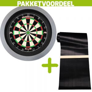 Mission Axis + Rubberen Dartmat 120*300 incl oche + Dartbordverlichting Basic (Grijs)