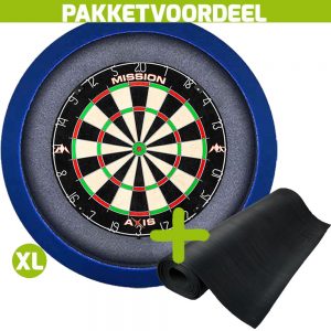 Mission Axis + Rubberen Dartmat 120*300 + Dartbordverlichting Basic XL (Blauw)