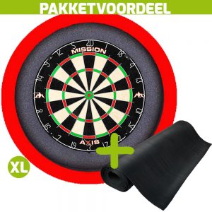 Mission Axis + Rubberen Dartmat 60*250 + Dartbordverlichting Basic XL (Rood)