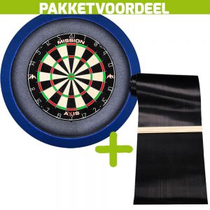 Mission Axis + Rubberen Dartmat 120*300 incl oche + Dartbordverlichting Basic XL (Blauw)