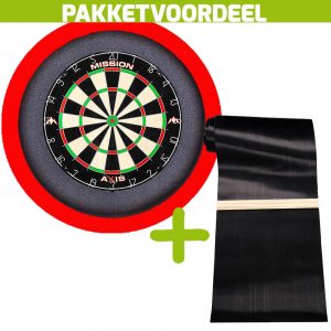 Mission Axis + Rubberen Dartmat 120*300 incl oche + Dartbordverlichting Basic XL (Rood)