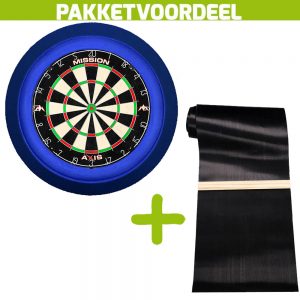 Mission Axis + Rubberen Dartmat 60*300 incl Oche + Dartbordverlichting Deluxe (Blauw)