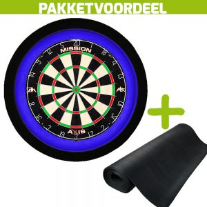 Mission Axis + Rubberen Dartmat 90*250 + Dartbordverlichting Deluxe (Blauw – Zwart)
