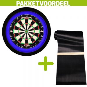 Mission Axis + Rubberen Dartmat 60*300 incl Oche + Dartbordverlichting Deluxe (Blauw – Zwart)