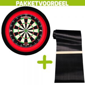 Mission Axis + Rubberen Dartmat 120*300 incl oche + Dartbordverlichting Deluxe (Rood – Zwart)