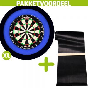Mission Axis + Rubberen Dartmat 120*300 incl oche + Dartbordverlichting Deluxe XL (Blauw – Zwart)