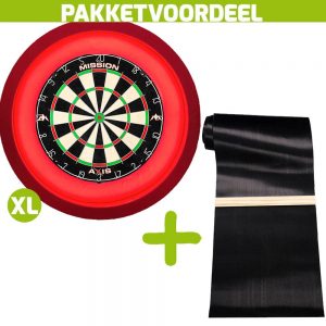 Mission Axis + Rubberen Dartmat 90*300 incl oche + Dartbordverlichting Deluxe XL (Rood)