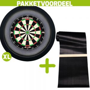 Mission Axis + Rubberen Dartmat 120*300 incl oche + Dartbordverlichting Deluxe XL (Zwart)