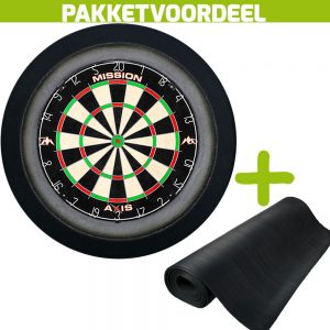 Mission Axis + Rubberen Dartmat 60*250 + Dartbordverlichting Deluxe (Zwart)