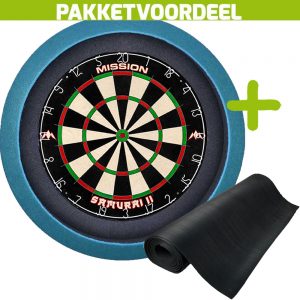 Mission Samurai 2 + Rubberen Dartmat 120*300 + Dartbordverlichting Basic (Aqua)