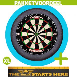 Mission Samurai 2 + Bulls Throw Line Sticker + Dartbordverlichting Basic XL (Aqua)