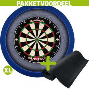 Mission Samurai 2 + Rubberen Dartmat 60*250 + Dartbordverlichting Basic XL (Blauw)