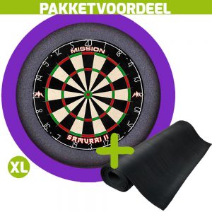 Mission Samurai 2 + Rubberen Dartmat 120*300 + Dartbordverlichting Basic XL (Paars)