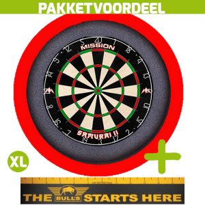 Mission Samurai 2 + Bulls Throw Line Sticker + Dartbordverlichting Basic XL (Rood)
