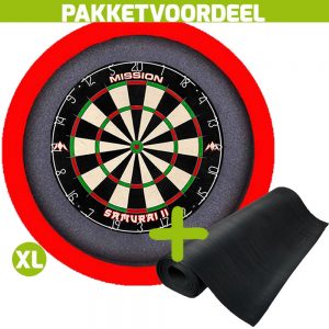 Mission Samurai 2 + Rubberen Dartmat 60*250 + Dartbordverlichting Basic XL (Rood)