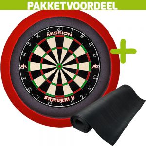 Mission Samurai 2 + Rubberen Dartmat 120*300 + Dartbordverlichting Basic (Rood)