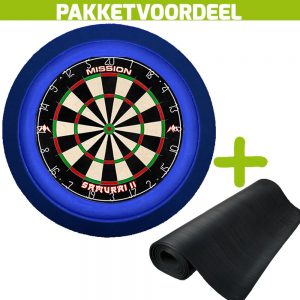 Mission Samurai 2 + Rubberen Dartmat 60*300 + Dartbordverlichting Deluxe (Blauw)