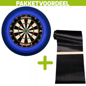 Mission Samurai 2 + Rubberen Dartmat 60*300 incl Oche + Dartbordverlichting Deluxe (Blauw)