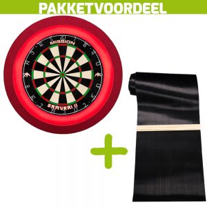 Mission Samurai 2 + Rubberen Dartmat 120*300 incl oche + Dartbordverlichting Deluxe (Rood)