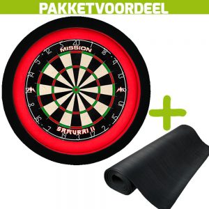 Mission Samurai 2 + Rubberen Dartmat 60*250 + Dartbordverlichting Deluxe (Rood – Zwart)