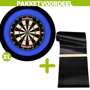 Mission Samurai 2 + Rubberen Dartmat 120*300 incl oche + Dartbordverlichting Deluxe XL (Blauw – Zwart)