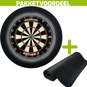 Mission Samurai 2 + Rubberen Dartmat 60*300 + Dartbordverlichting Deluxe (Zwart)