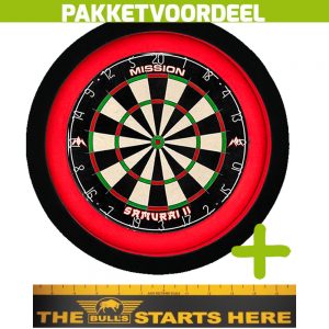 Mission Samurai 2 + Bulls Throw Line Sticker + Dartbordverlichting Deluxe (Rood – Zwart)