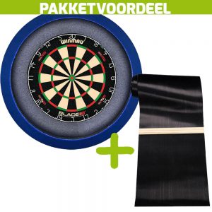 Winmau Blade 6 Dual Core + Rubberen Dartmat 60*300 incl Oche + Dartbordverlichting Basic XL (Blauw)