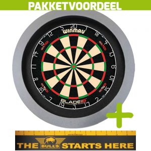 Winmau Blade 6 Dual Core + Bulls Throw Line Sticker + Dartbordverlichting Basic (Grijs)