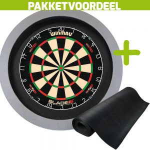 Winmau Blade 6 Dual Core + Rubberen Dartmat 90*250 + Dartbordverlichting Basic (Grijs)