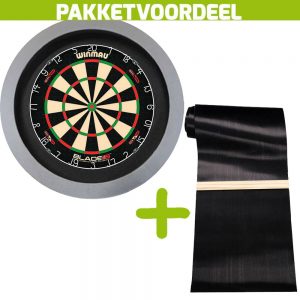 Winmau Blade 6 Dual Core + Rubberen Dartmat 90*300 incl oche + Dartbordverlichting Basic (Grijs)