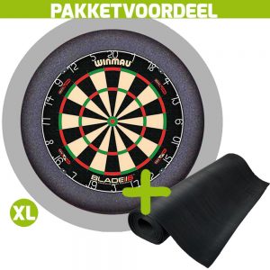 Winmau Blade 6 Dual Core + Rubberen Dartmat 60*300 + Dartbordverlichting Basic XL (Grijs)