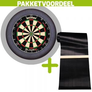 Winmau Blade 6 Dual Core + Rubberen Dartmat 60*300 incl Oche + Dartbordverlichting Basic XL (Grijs)