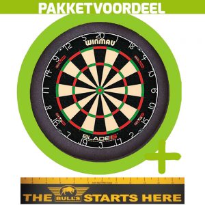 Winmau Blade 6 Dual Core + Bulls Throw Line Sticker + Dartbordverlichting Basic (Lime)