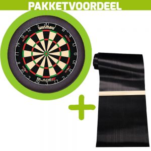 Winmau Blade 6 Dual Core + Rubberen Dartmat 60*300 incl Oche + Dartbordverlichting Basic (Lime)