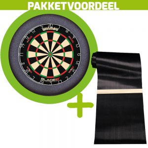 Winmau Blade 6 Dual Core + Rubberen Dartmat 60*300 incl Oche + Dartbordverlichting Basic XL (Lime)
