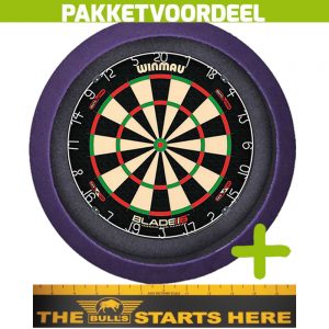 Winmau Blade 6 Dual Core + Bulls Throw Line Sticker + Dartbordverlichting Basic (Paars)