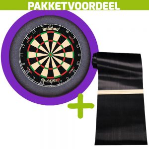 Winmau Blade 6 Dual Core + Rubberen Dartmat 60*300 incl Oche + Dartbordverlichting Basic XL (Paars)