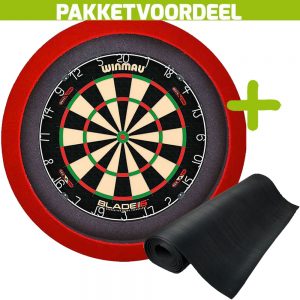 Winmau Blade 6 Dual Core + Rubberen Dartmat 90*300 + Dartbordverlichting Basic (Rood)