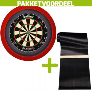 Winmau Blade 6 Dual Core + Rubberen Dartmat 120*300 incl oche + Dartbordverlichting Basic (Rood)