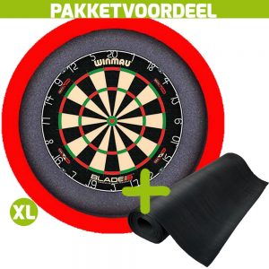 Winmau Blade 6 Dual Core + Rubberen Dartmat 90*300 + Dartbordverlichting Basic XL (Rood)