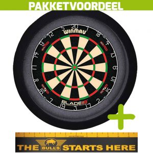 Winmau Blade 6 Dual Core + Bulls Throw Line Sticker + Dartbordverlichting Basic (Zwart)