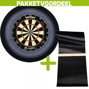 Winmau Blade 6 Dual Core + Rubberen Dartmat 60*300 incl Oche + Dartbordverlichting Basic XL (Zwart)