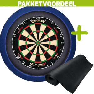 Winmau Blade 6 Dual Core + Rubberen Dartmat 90*250 + Dartbordverlichting Basic (Blauw)