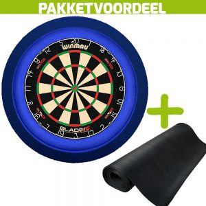 Winmau Blade 6 Dual Core + Rubberen Dartmat 60*250 + Dartbordverlichting Deluxe (Blauw)