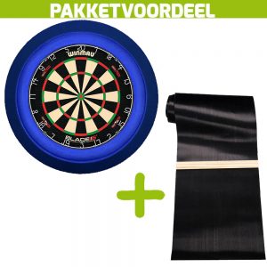Winmau Blade 6 Dual Core + Rubberen Dartmat 90*300 incl oche + Dartbordverlichting Deluxe (Blauw)