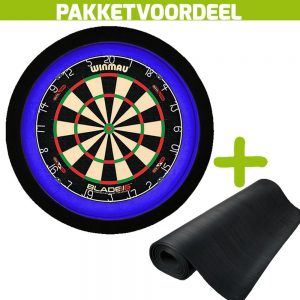 Winmau Blade 6 Dual Core + Rubberen Dartmat 60*250 + Dartbordverlichting Deluxe (Blauw – Zwart)