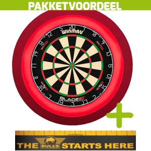 Winmau Blade 6 Dual Core + Bulls Throw Line Sticker + Dartbordverlichting Deluxe (Rood)