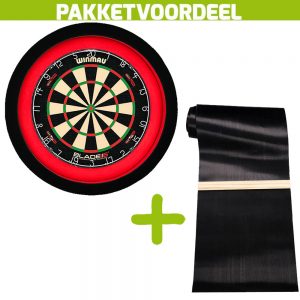 Winmau Blade 6 Dual Core + Rubberen Dartmat 90*300 incl oche + Dartbordverlichting Deluxe (Rood – Zwart)